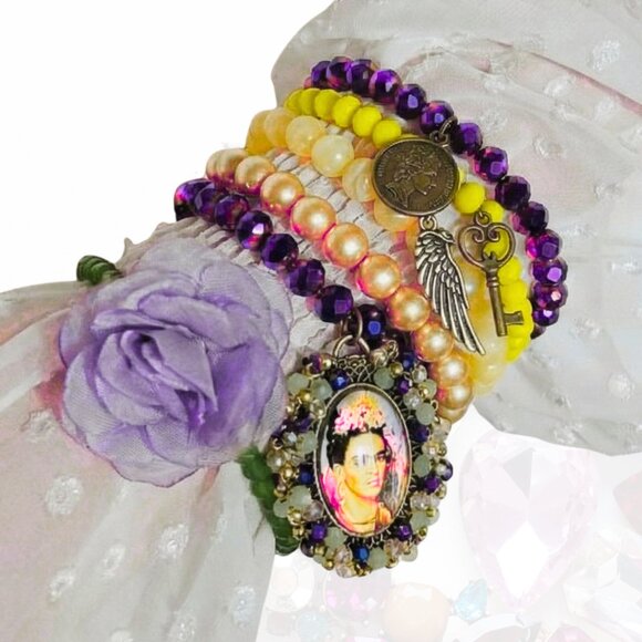 6-PC SET Boho NEW Gorgeous Frida Artist Mexico Artisan Beaded Charm Bracelets - Picture 2 of 5